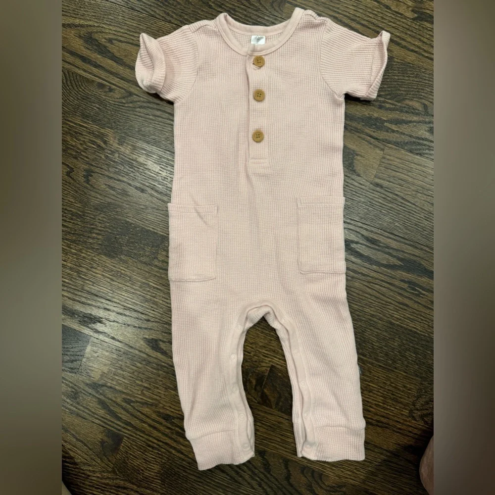 Modern Moments pink thermal short sleeve long pant romper 18months
